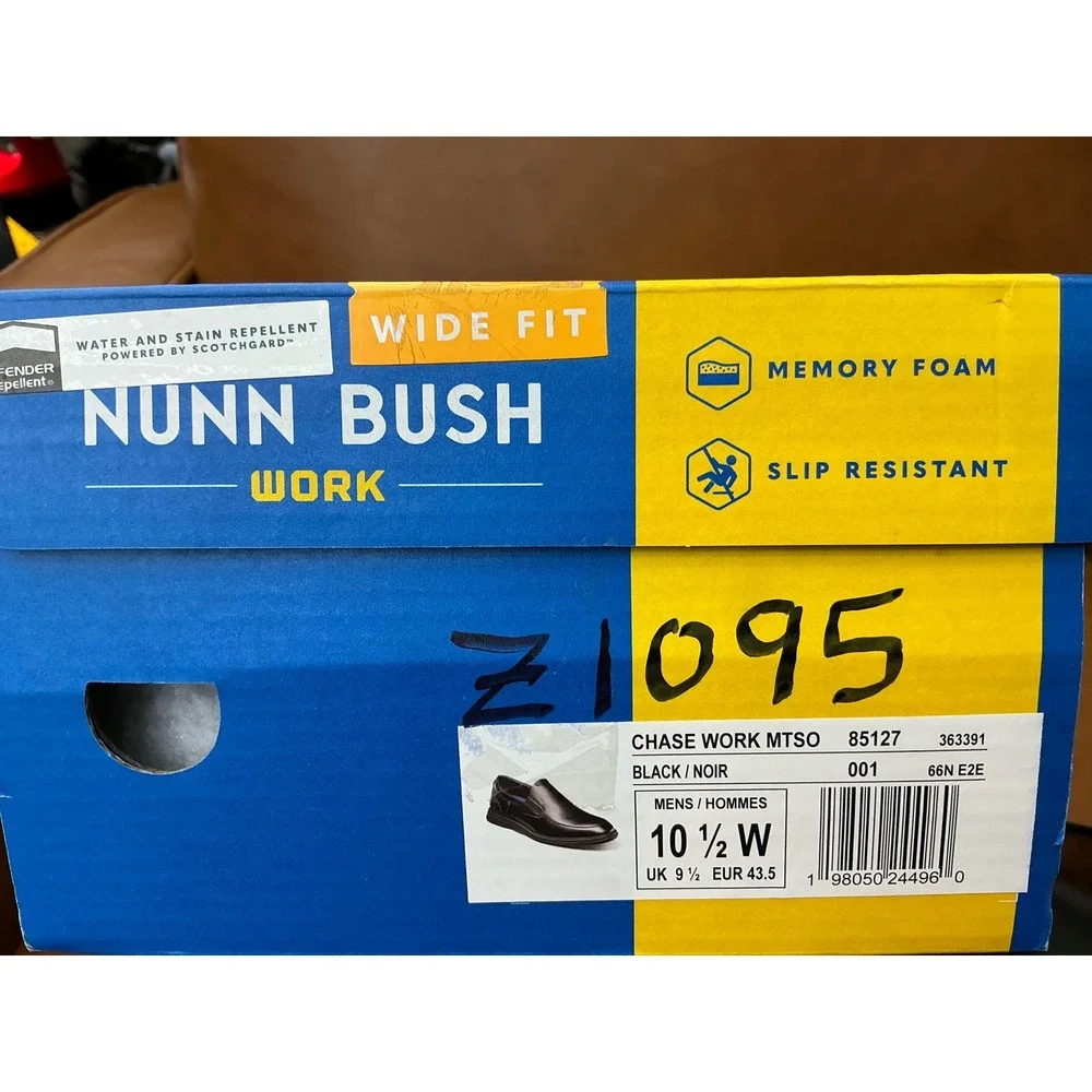 Nunn Bush Chase Work Slip On Mens 10.5W Black New Slip Resistant Memory Foam
